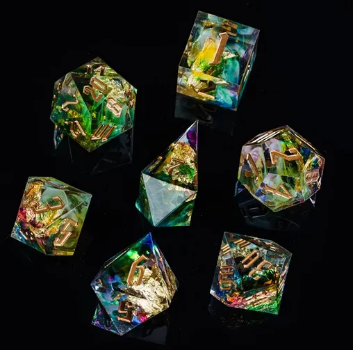 Gilded Dreams - Gold Foil Entombed Dice - RPG Dice Set
