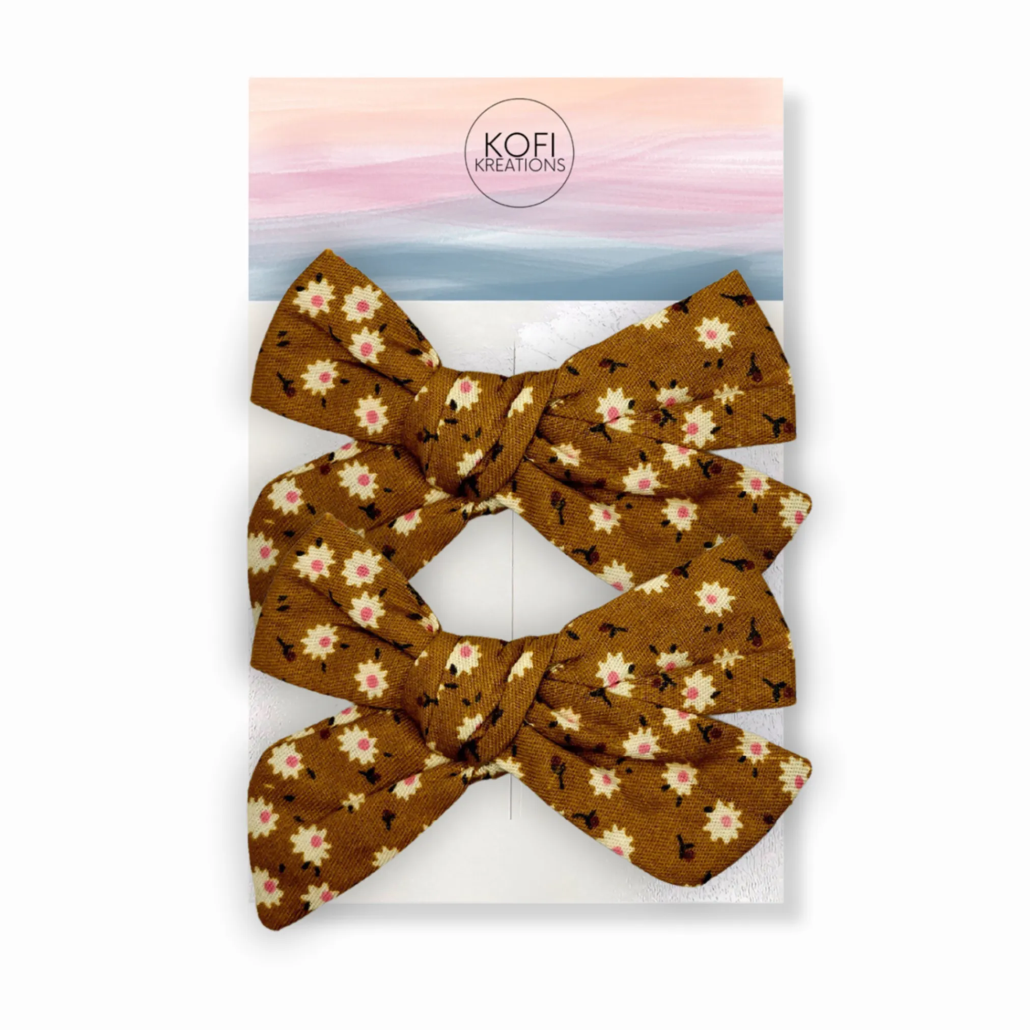 Gingerbread Flower Pigtail Hair Bows