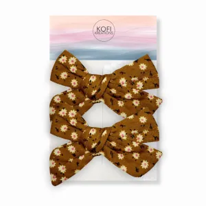 Gingerbread Flower Pigtail Hair Bows