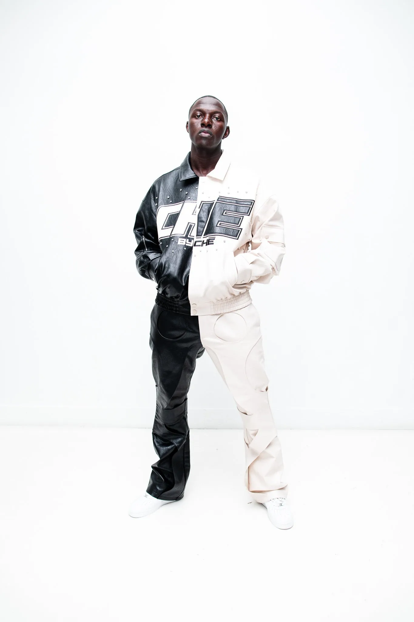 GL93 BLACK & WHITE LEATHER JACKET