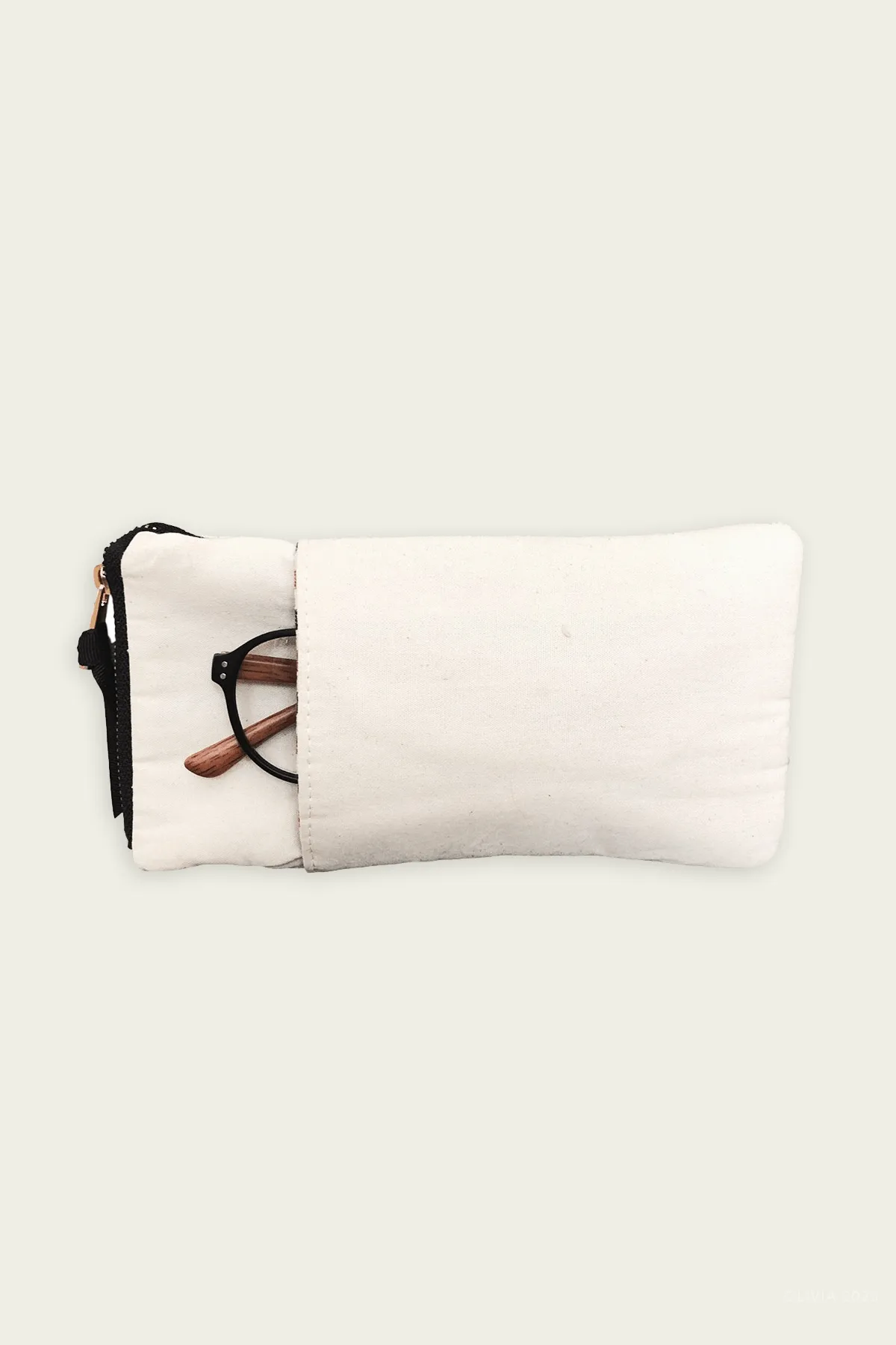 Glasses Case with Outside Pocket in Cream