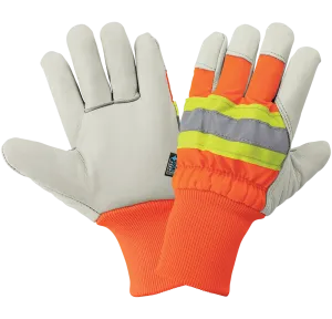 Global Glove & Safety 2950HVKW High Visibility Standard Grade Cowhide Leather Insulated Gloves with Knit Wrist