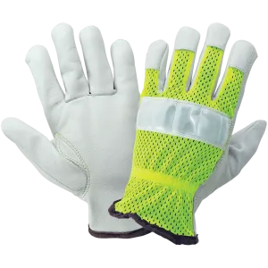 Global Glove & Safety 3100GHV High Visibility Mesh Back Premium Goatskin Leather Palm Drivers