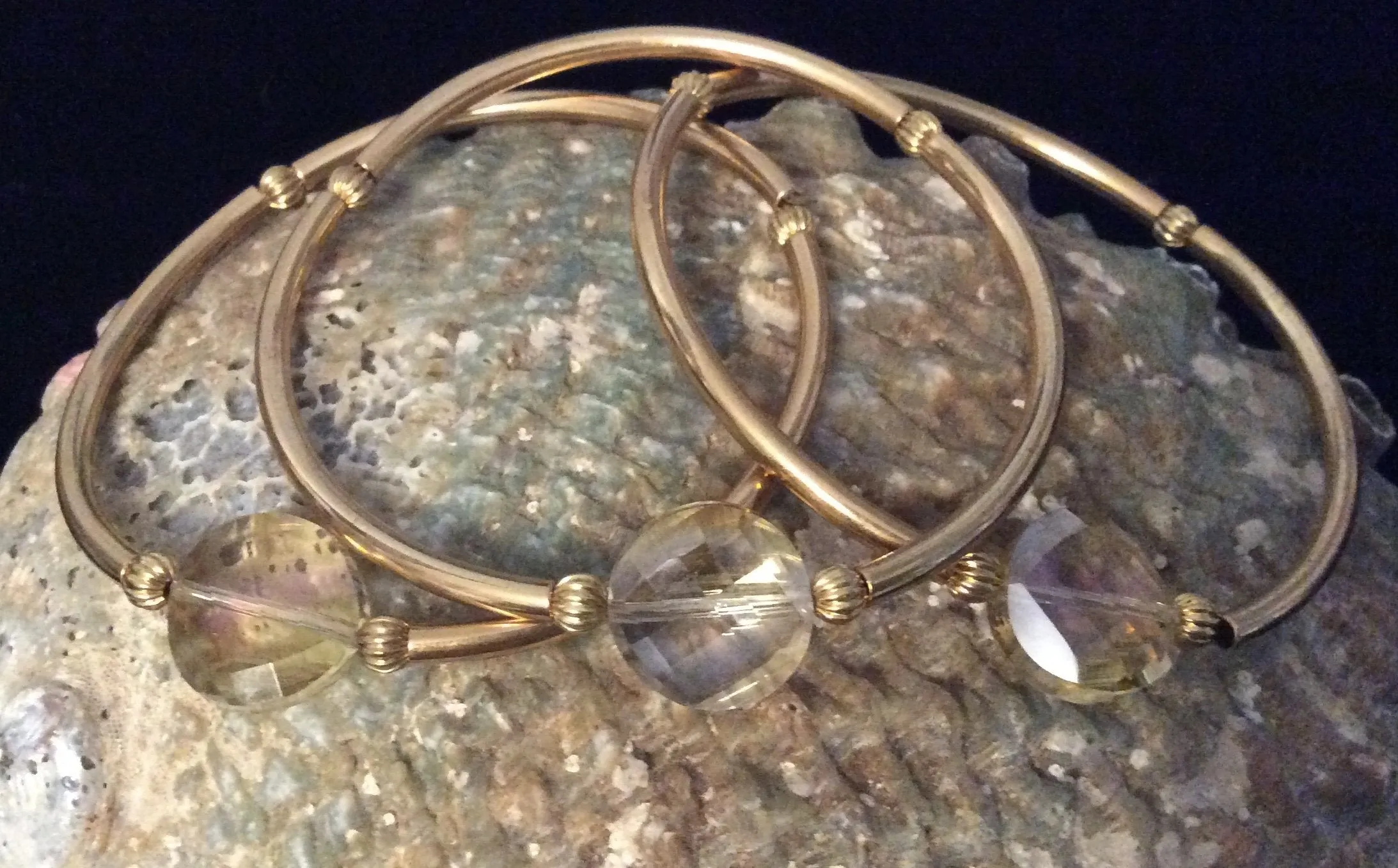 Gold Stretch Bracelet Golden Crystal Jewelry 7.8 inches