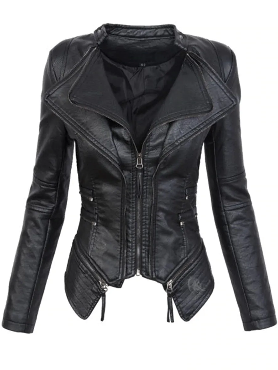Gothic Black Faux Leather Slim Fitting Motorcycle Jacket