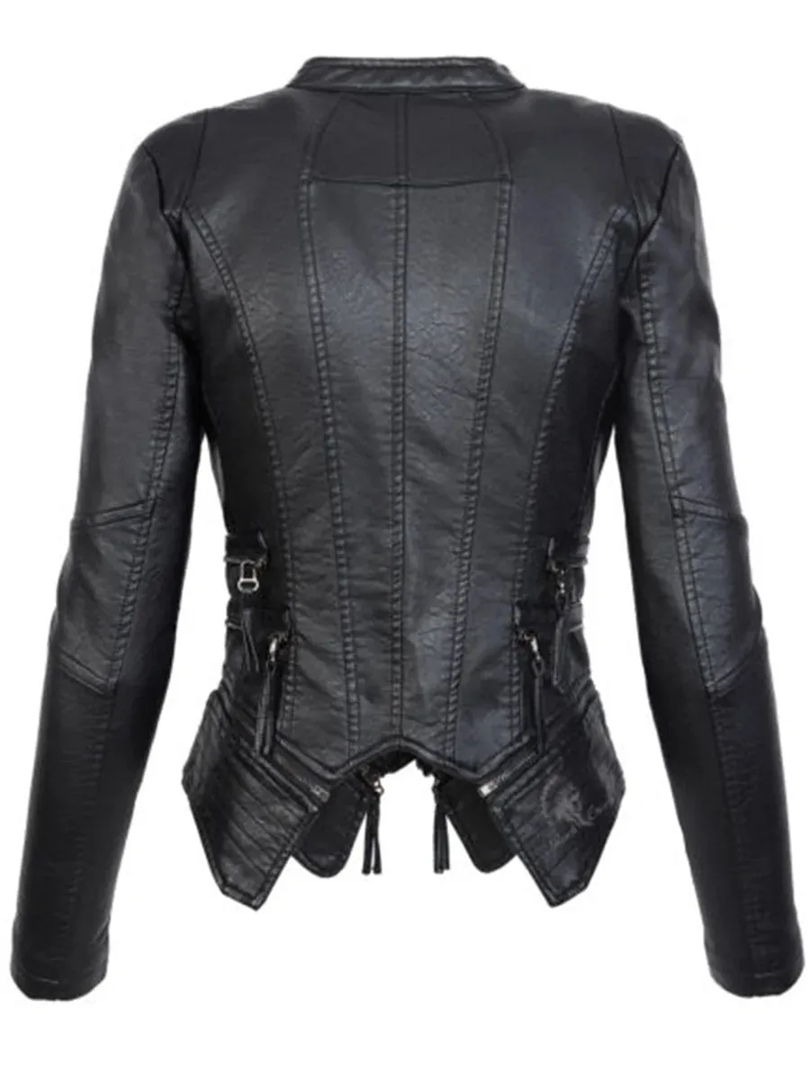 Gothic Black Faux Leather Slim Fitting Motorcycle Jacket