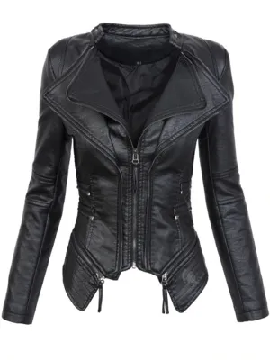 Gothic Black Faux Leather Slim Fitting Motorcycle Jacket