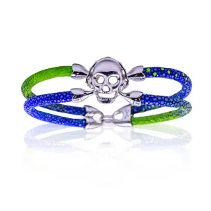 Green Blue Neon Painted Stingray Single Skull