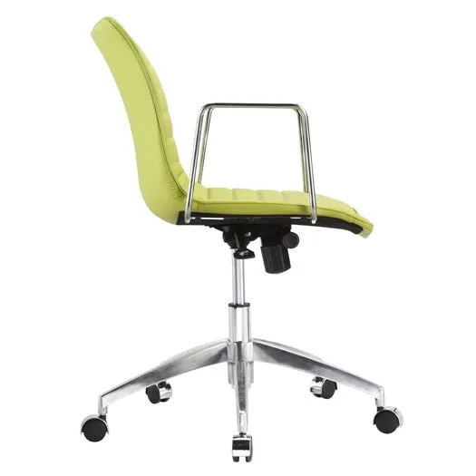 Green Faux Leather Modern Mid-Back Office Chair with Curved 26.7 inch Wide Seat