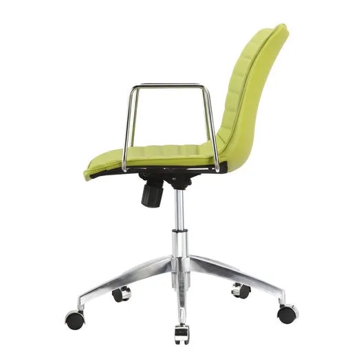 Green Faux Leather Modern Mid-Back Office Chair with Curved 26.7 inch Wide Seat