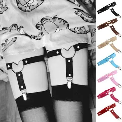 Grey PU Leather Heart Garter