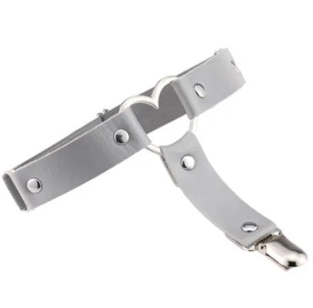 Grey PU Leather Heart Garter