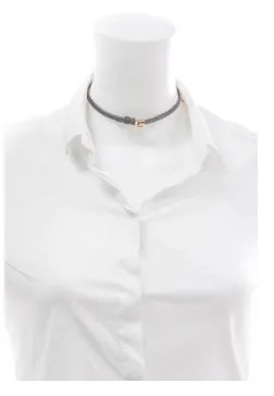 Gucci Black Leather Choker with Gold Square Logo