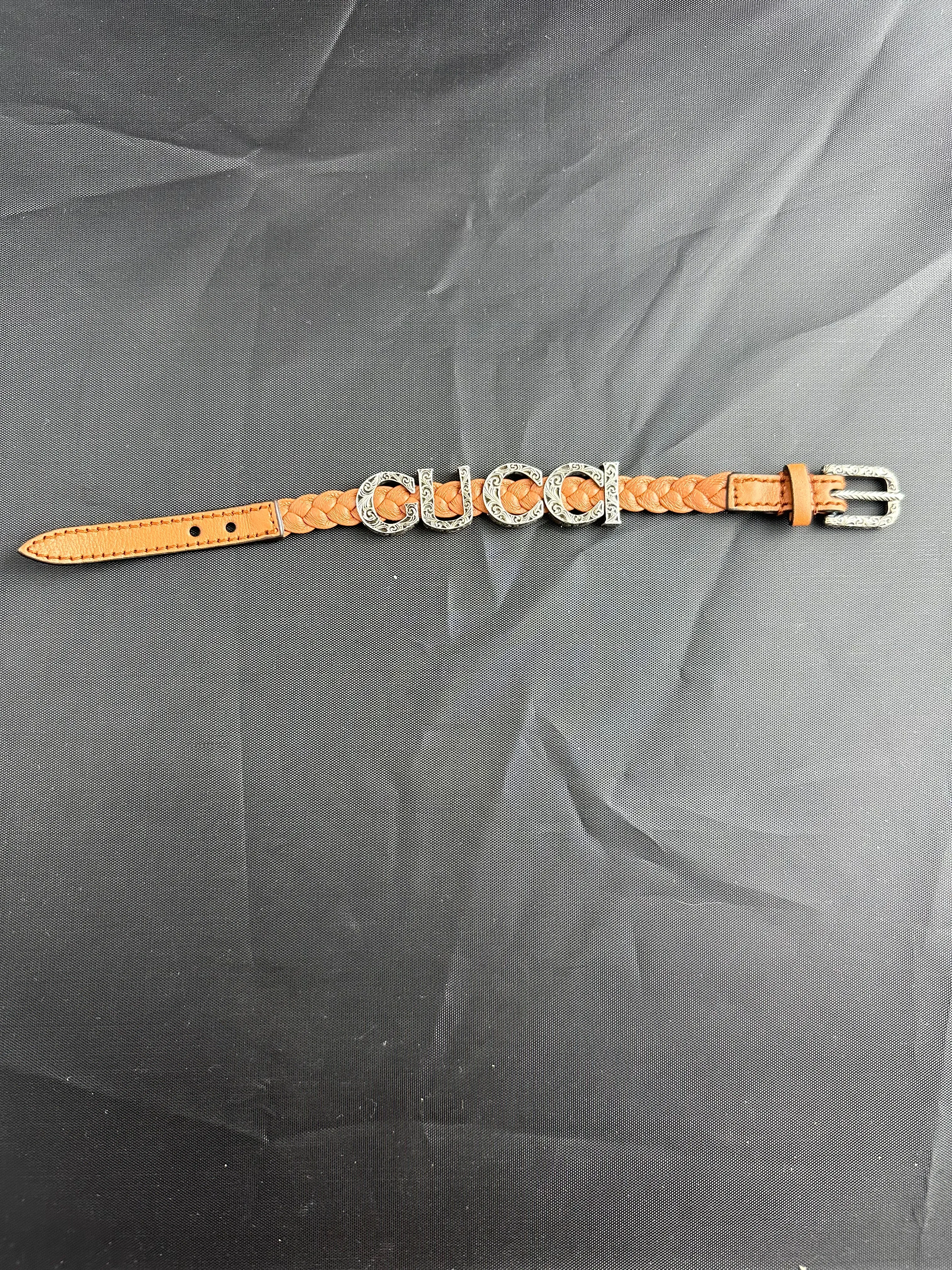 Gucci Garden Leather Bracelet with Silver Logo