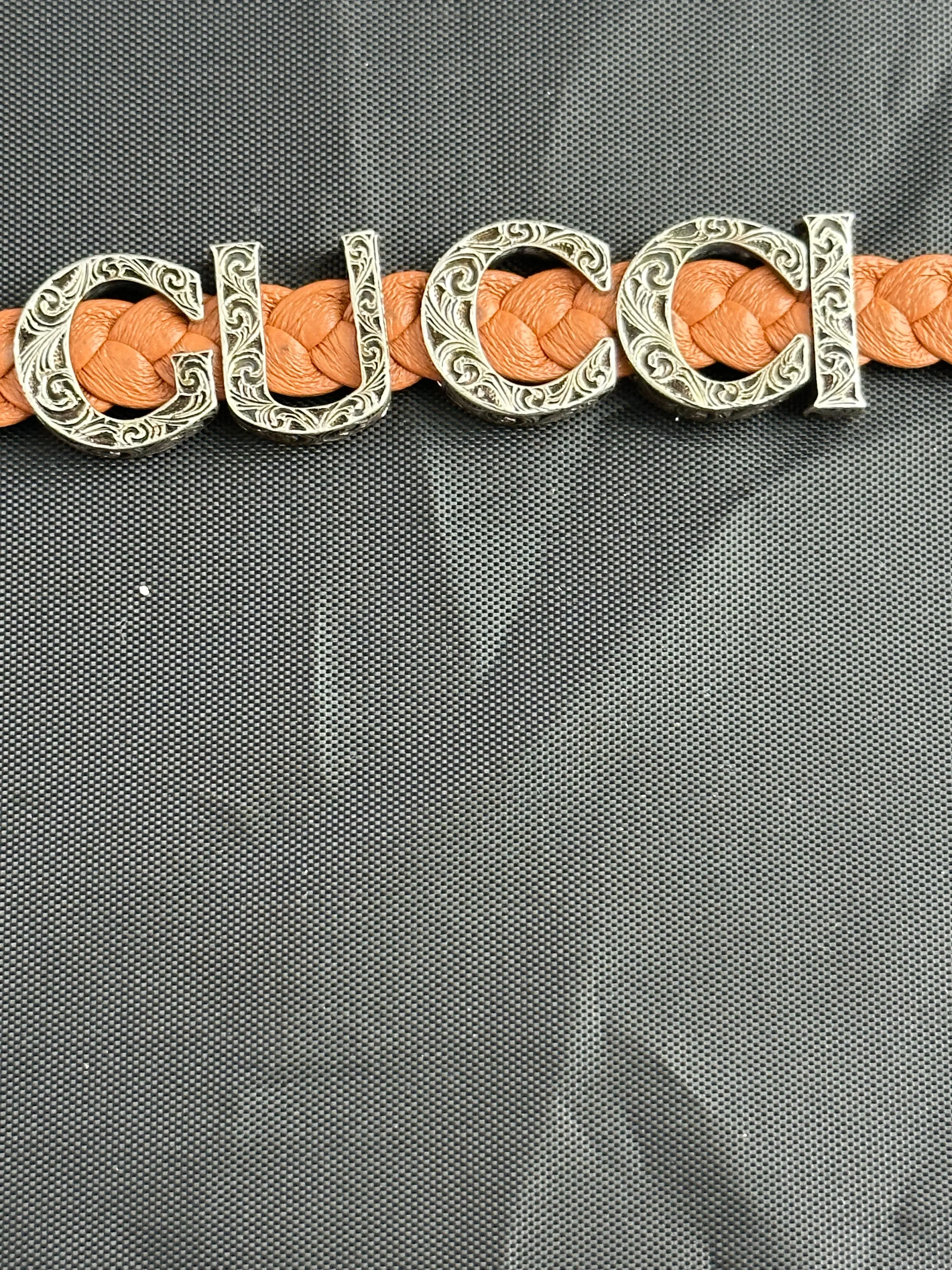Gucci Garden Leather Bracelet with Silver Logo