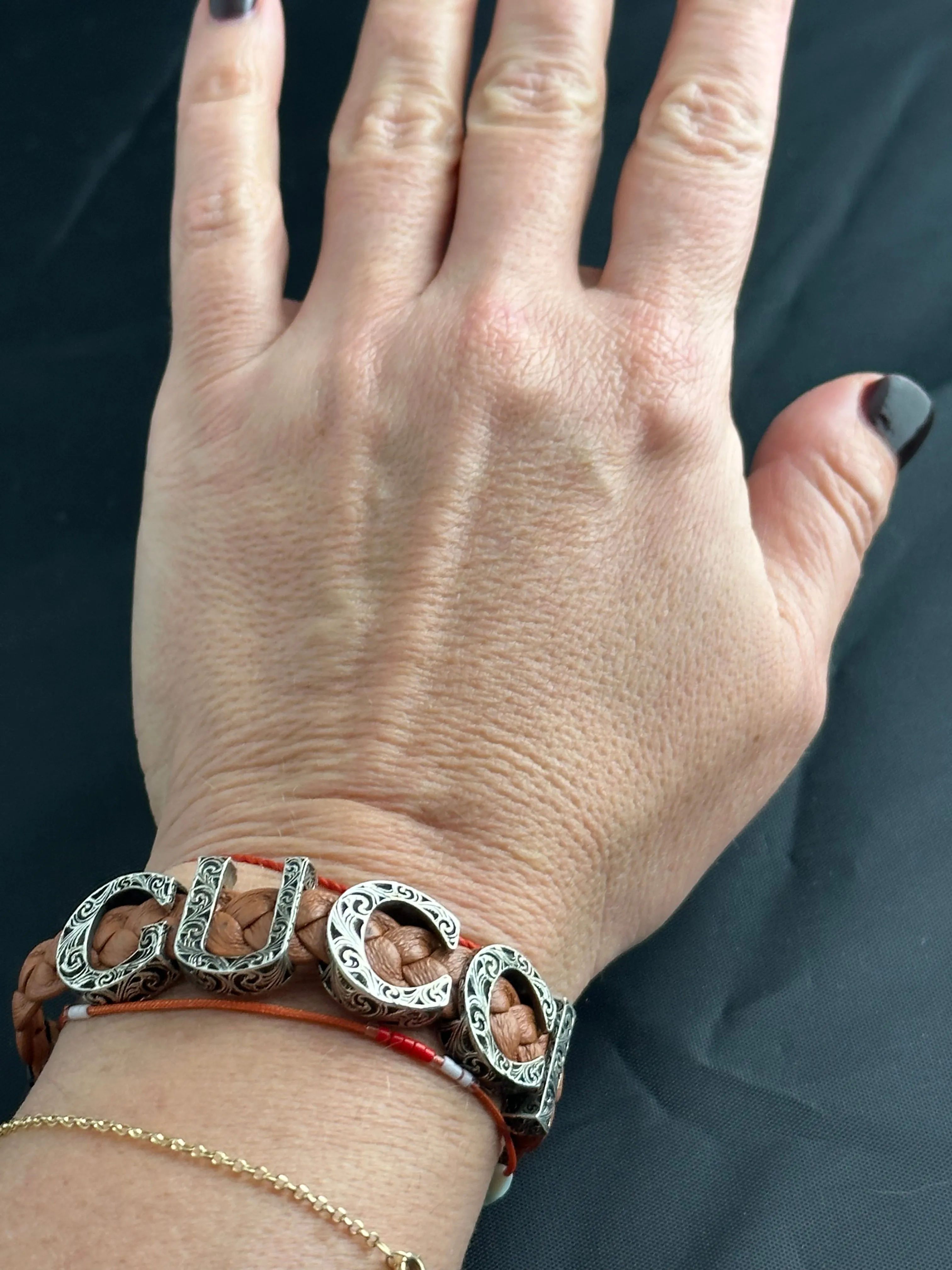 Gucci Garden Leather Bracelet with Silver Logo