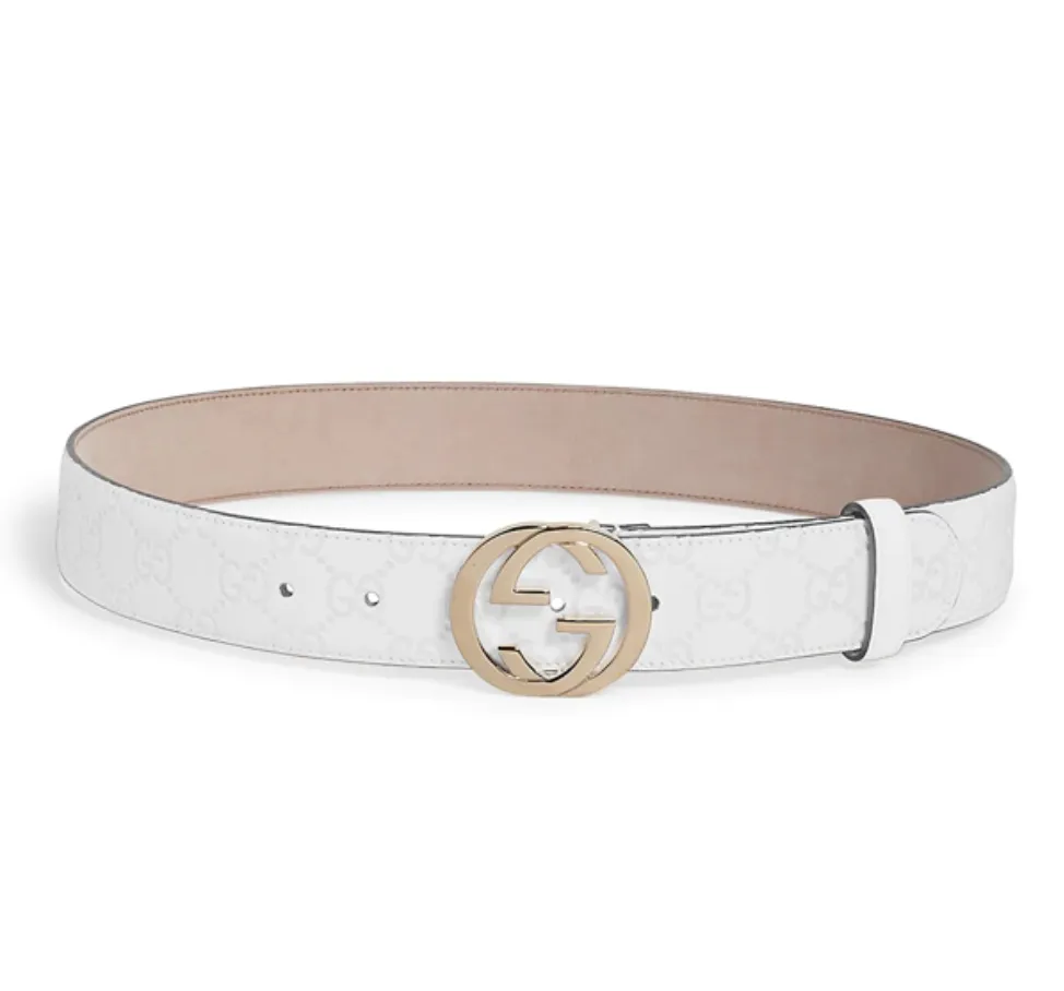 Gucci Interlocking GG Leather Belt In Mystic White