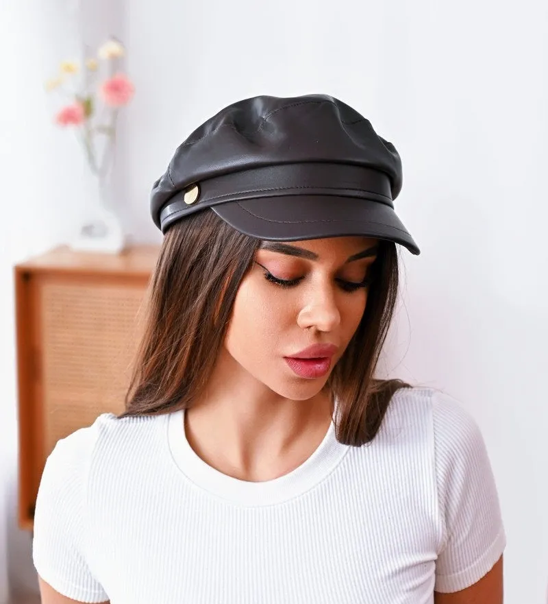 H3496-PU LEATHER BERET HATS