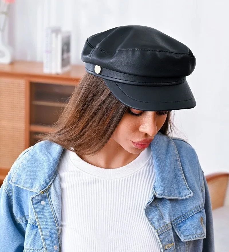H3496-PU LEATHER BERET HATS