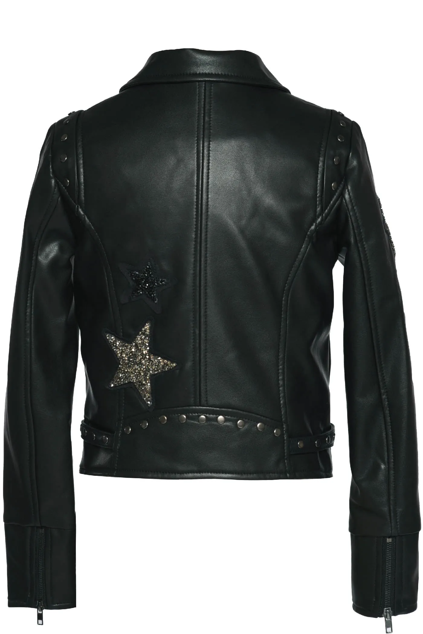 Hannah Banana- Little Girl's Rhinestone Stars Pleather Motto Jacket (Black)