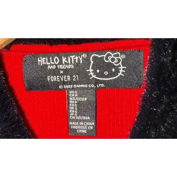 Hello Kitty &amp; Friends Faux Fur-Trim Zip Up Sweater Size Small Red Holiday Y2K