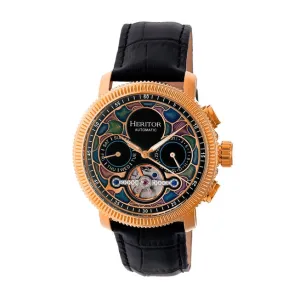 Heritor Automatic Aura Semi-Skeleton Leather-Band Watch HERHR3503