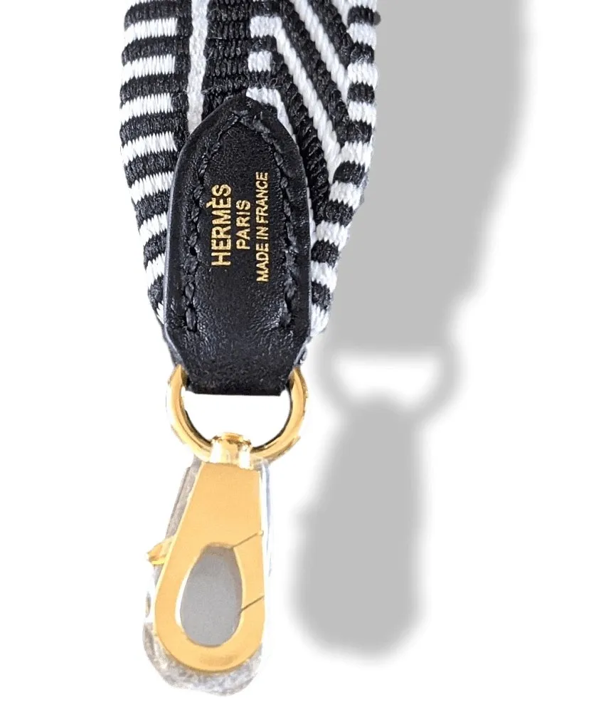 Hermes [27] Ecru-Noir/Noir Swift SANGLE CAVALE 25 MM GOLD Bag Strap 105 Small MSQ NWTIB!