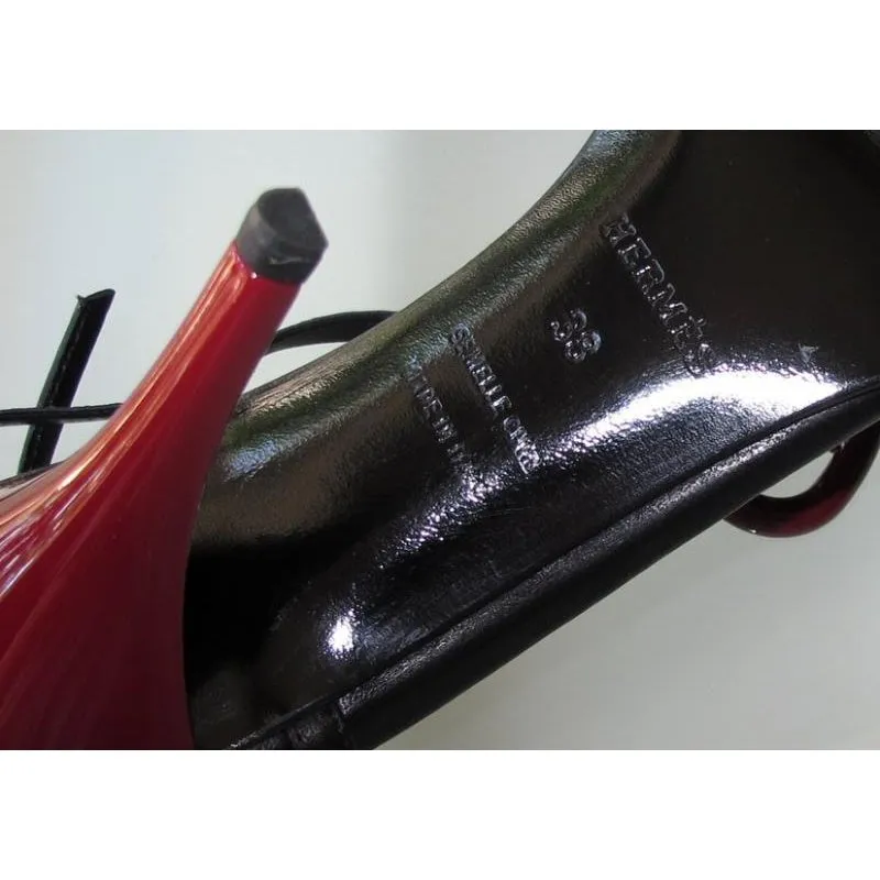 Hermes Black/Red Kymera Sandals Women Shoes SZ38, BNIB!