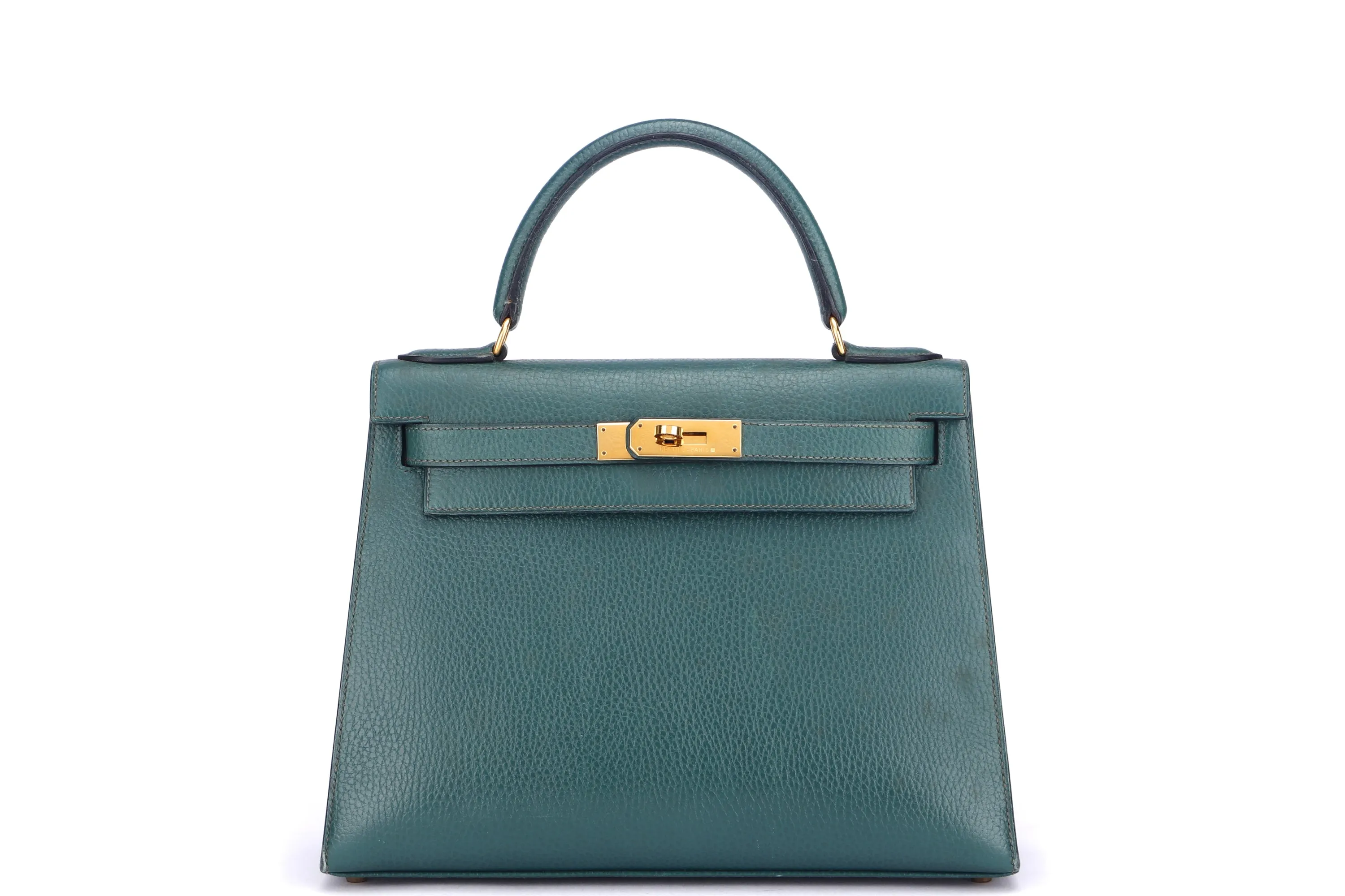 HERMES KELLY 28 SELLIER (STAMP X (1994)) VERT CLAIRE ARDENNES LEATHER GOLD HARDWARE, WITH KEYS, LOCK, STRAP & DUST COVER