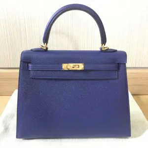 Hermès Kelly 25 Bleu Encre Sellier Epsom Gold Hardware GHW