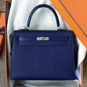 Hermès Kelly 25 Bleu Encre Sellier Epsom Palladium Hardware PHW