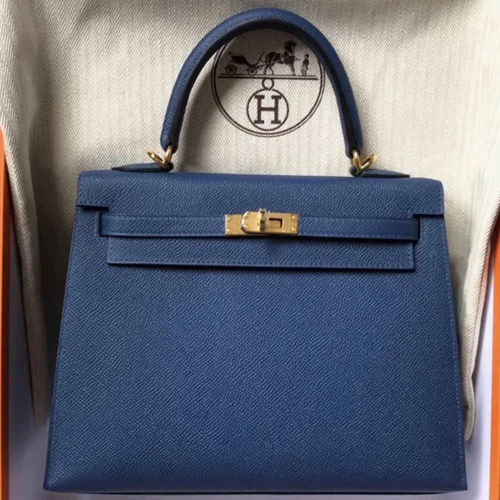 Hermès Kelly 25 Deep Blue Sellier Epsom Gold Hardware GHW