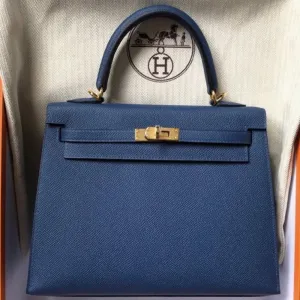 Hermès Kelly 25 Deep Blue Sellier Epsom Gold Hardware GHW