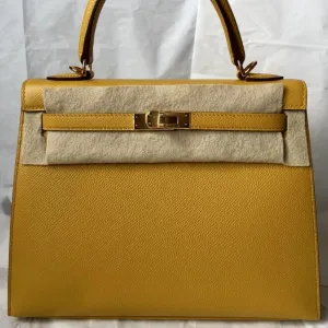 Hermès Kelly 25 Jaune Ambre Sellier Epsom Gold Hardware GHW