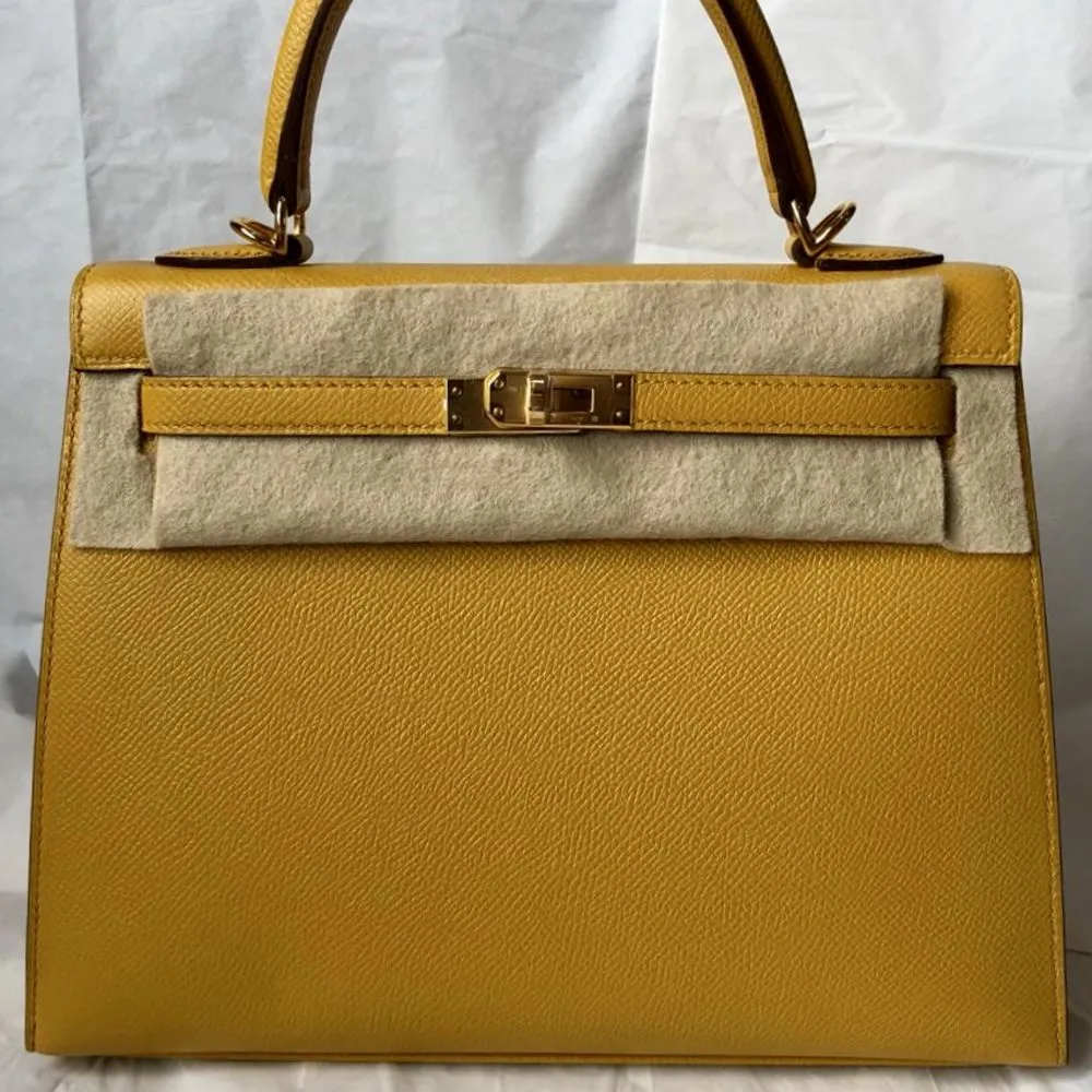 Hermès Kelly 25 Jaune Ambre Sellier Epsom Gold Hardware GHW