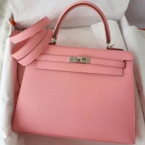 Hermès Kelly 25 Rose Confetti Sellier Epsom Palladium Hardware PHW