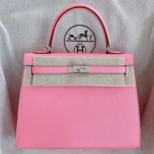 Hermès Kelly 25 Rose Confetti Sellier Epsom Palladium Hardware PHW