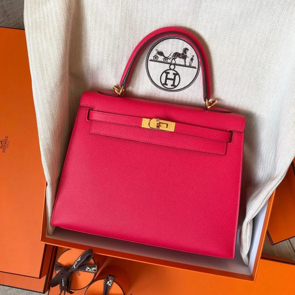Hermès Kelly 25 Rose Extreme Sellier Epsom Gold Hardware GHW