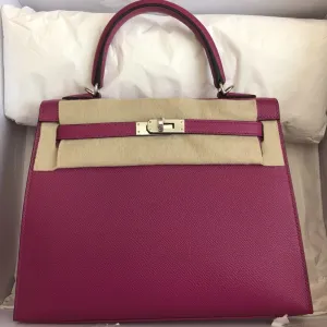 Hermès Kelly 25 Rose Pourpre Sellier Epsom Palladium Hardware PHW