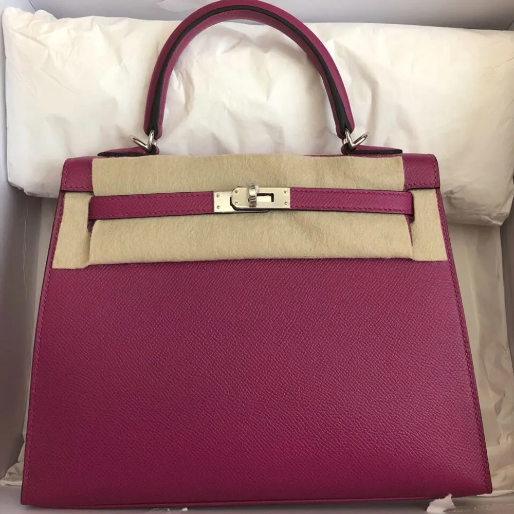 Hermès Kelly 25 Rose Pourpre Sellier Epsom Palladium Hardware PHW