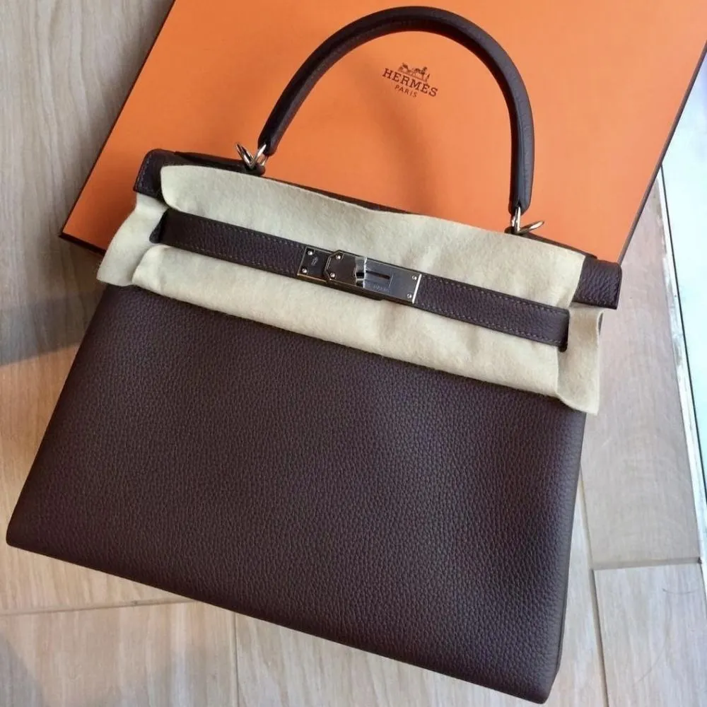 Hermès Kelly 28 Chocolat Togo Palladium Hardware PHW