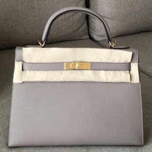 Hermès Kelly 32 Gris Asphalte Sellier Epsom Gold Hardware GHW