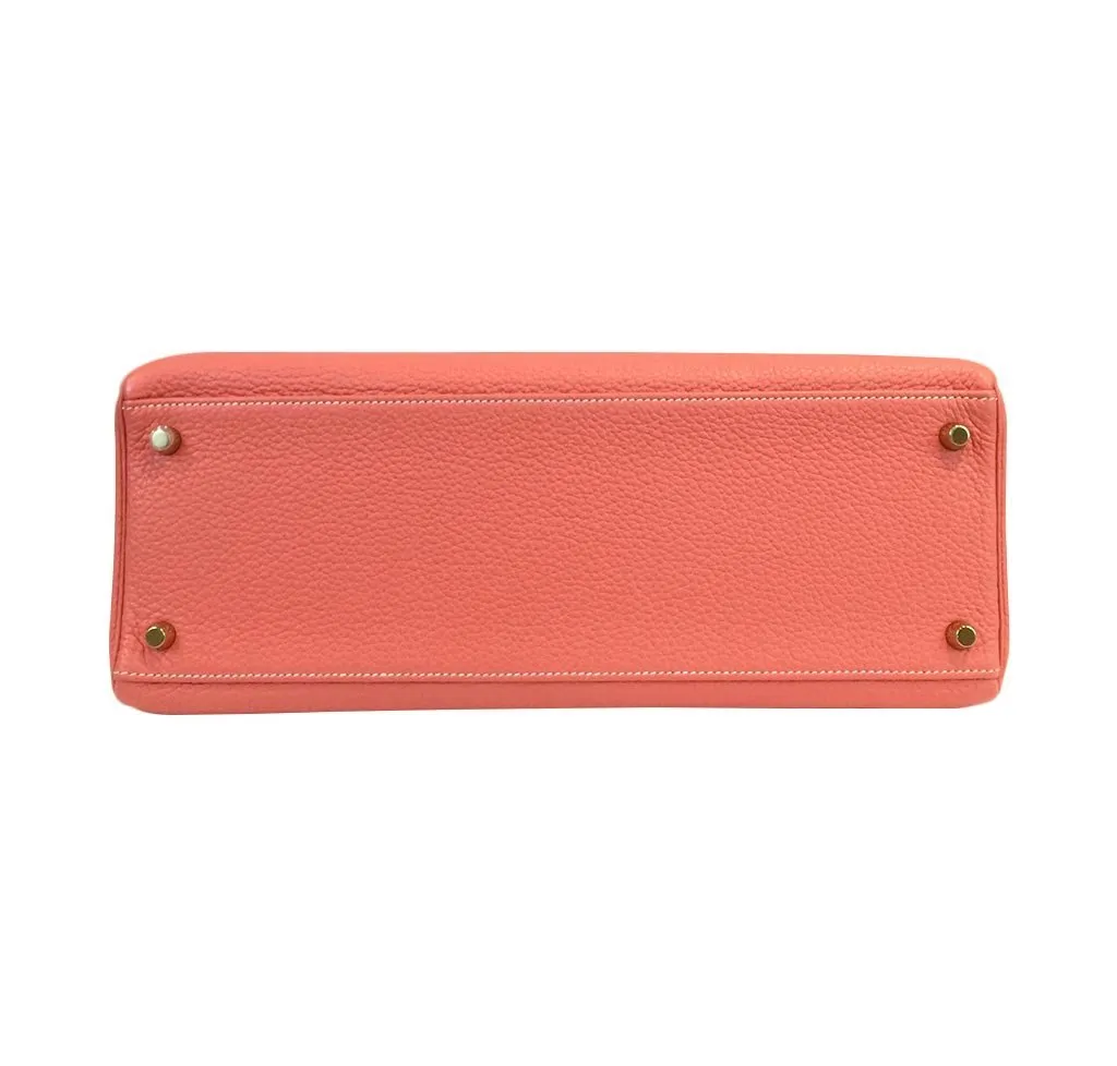 Hermès Kelly 35 Crevette Clemence Leather Bag GHW