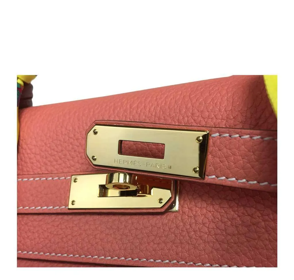 Hermès Kelly 35 Crevette Clemence Leather Bag GHW