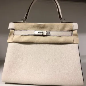Hermès Kelly HSS 28 Craie/Noir (Black) Togo Palladium Hardware PHW
