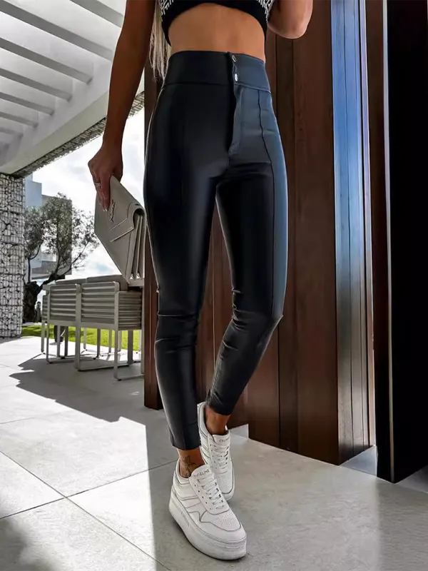 High-waisted stretch PU leather skinny pants