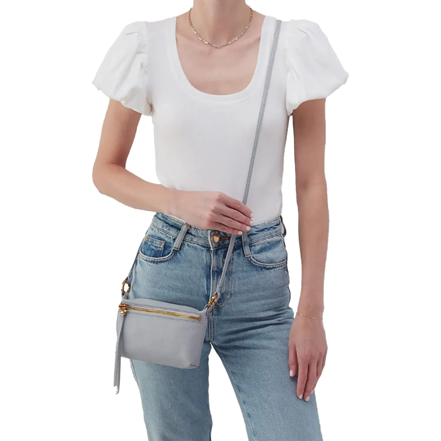 Hobo Run About Crossbody Blue Pearl Pebbled Leather