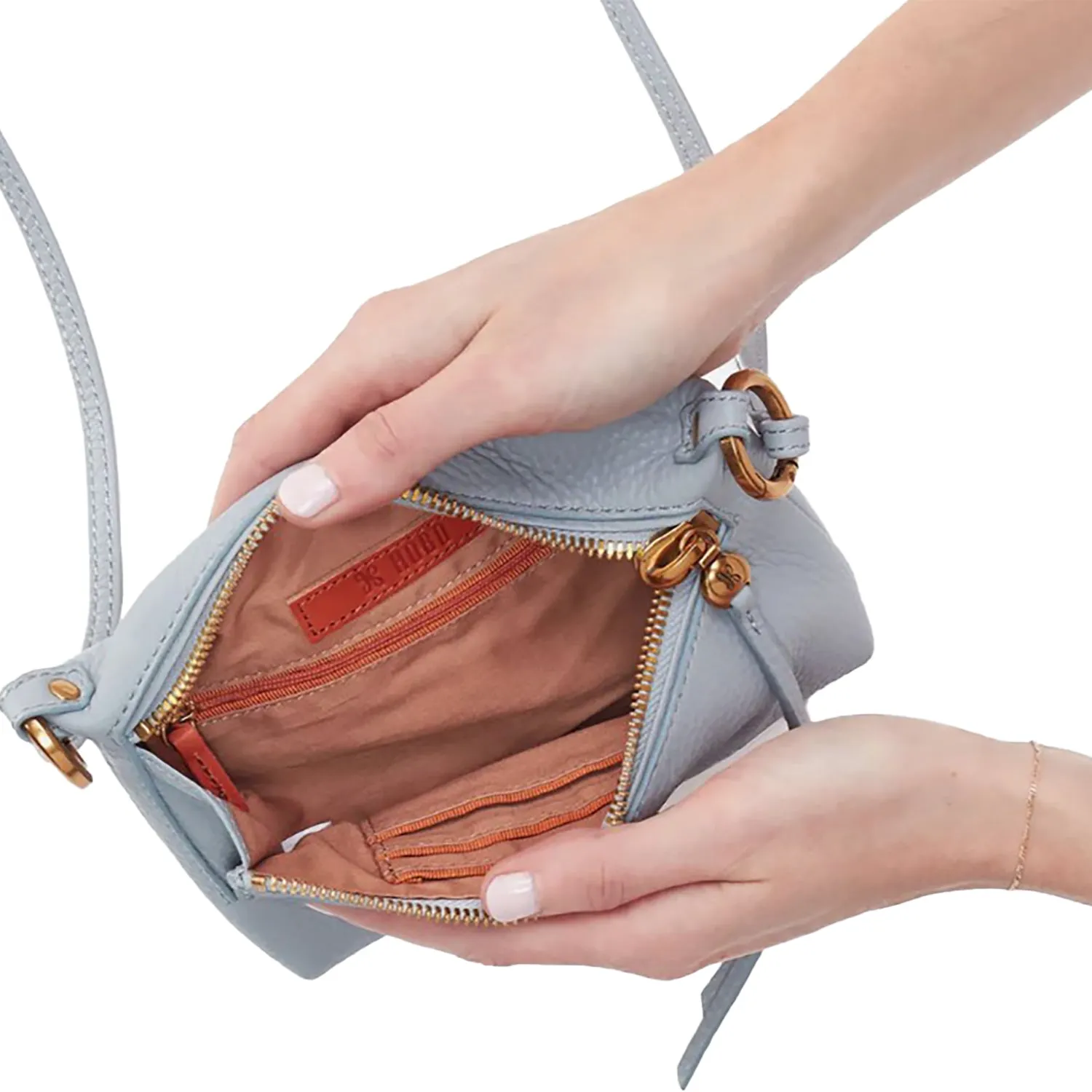 Hobo Run About Crossbody Blue Pearl Pebbled Leather