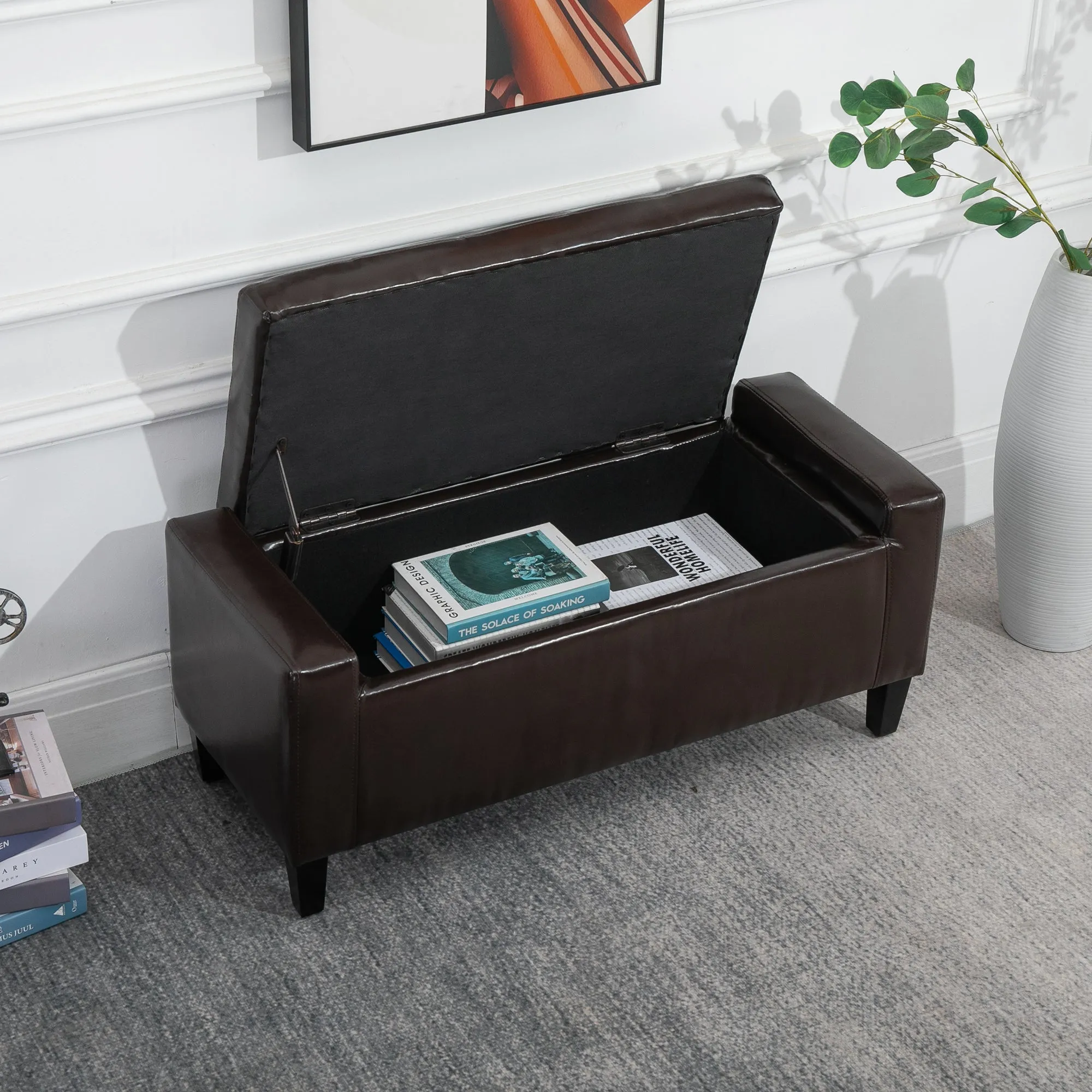 Homcom Pu Leather Storage Ottoman Bench Storage Chest Tufted Ottoman Cube With Flipping Top 92L X 40W X 40H cm Brown