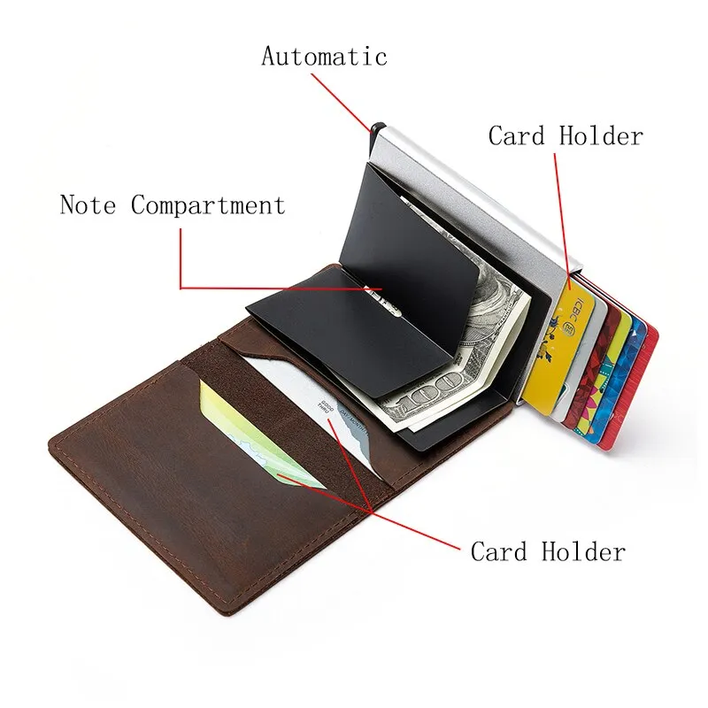 Hot Genuine Leather Rfid Credit Card Holder Wallet Man Retro Small Cardholder Trifold Crazy Horse Card Wallet Men Slim Card Case